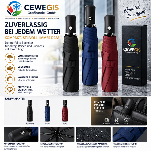 Automatischer 3-fach Taschenschirm mit individuellem Logodruck