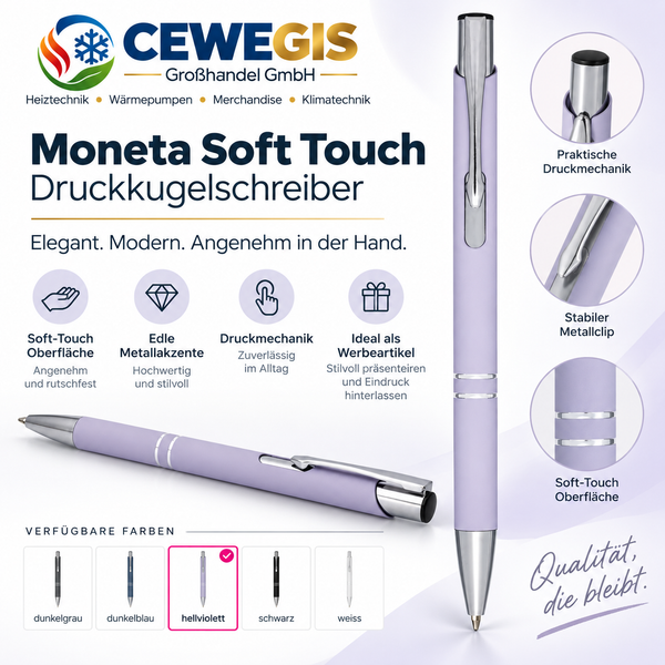 Moneta Soft Touch Kugelschreiber – Aluminium mit Lasergravur
