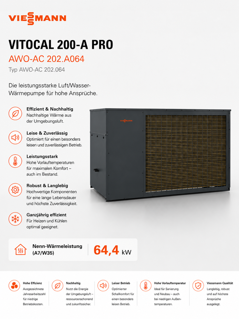 Viessmann Vitocal 200-A Pro AWO-AC 202.A064 – Luft/Wasser-Wärmepumpe 64,4 kW