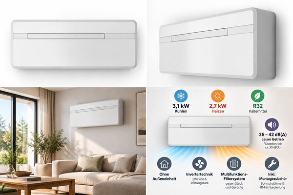 LUVAQ LVMBK31 Monoblock Klimagerät 3,1 kW – Heizen & Kühlen ohne Außengerät