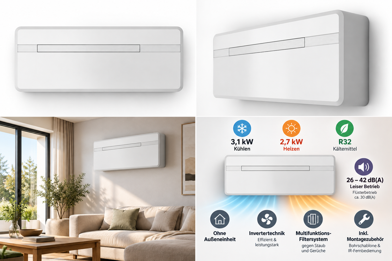 LUVAQ LVMBK31 Monoblock Klimagerät 3,1 kW – Heizen & Kühlen ohne Außengerät