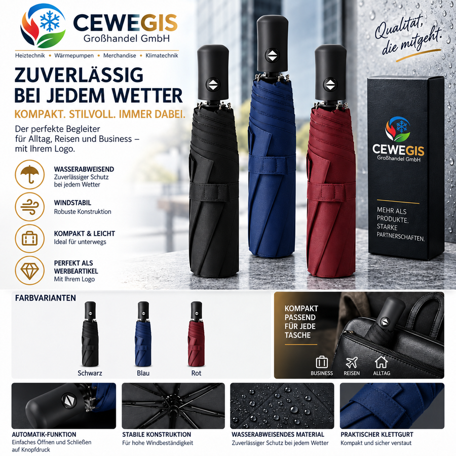 Automatischer 3-fach Taschenschirm mit individuellem Logodruck