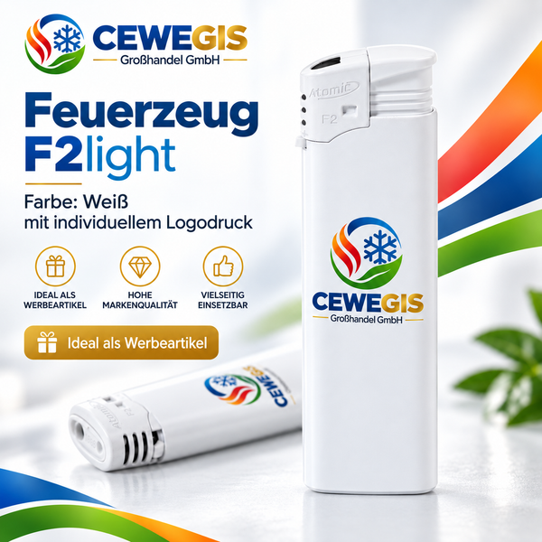 Feuerzeug F2light mit Logo bedrucken – nachfüllbares Piezo-Feuerzeug