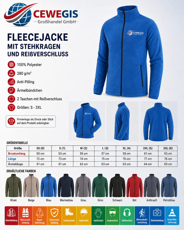 Fleecejacke mit Stehkragen – personalisierbar mit Firmenlogo